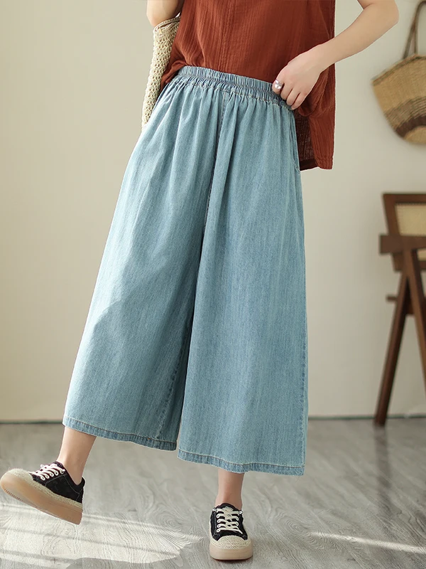 Jean taille haute à jambes larges pour femmes, jupe fine et ample à neuf Points, pantalon Design Sensation, amincissant, été