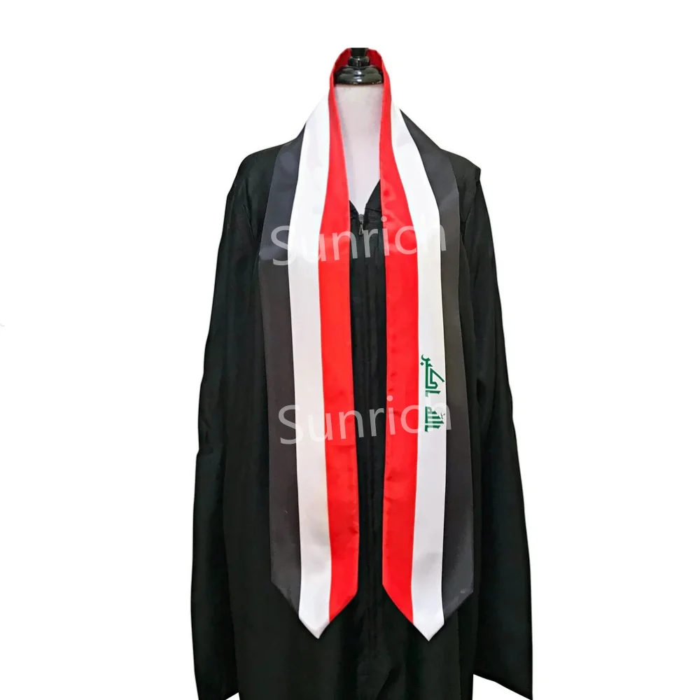 Iraq Flag Graduation Stole Satin Fabric Students Baccalaureate Gown Accessory Iraqi Graduation Sash