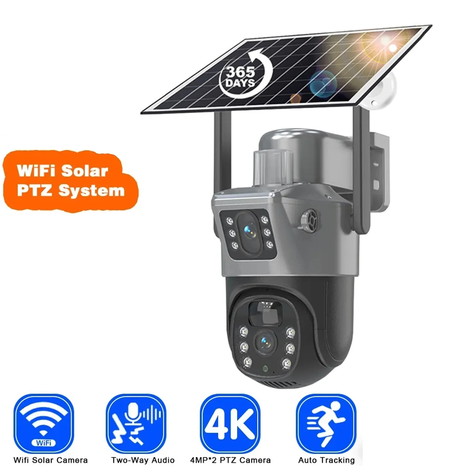 

4K 6MP Dual Lens Wifi Solar CCTV Camera System 10CH Wireless NVR Kit Two-Way Audio PTZ IP Security Camera Video Surveillance Set