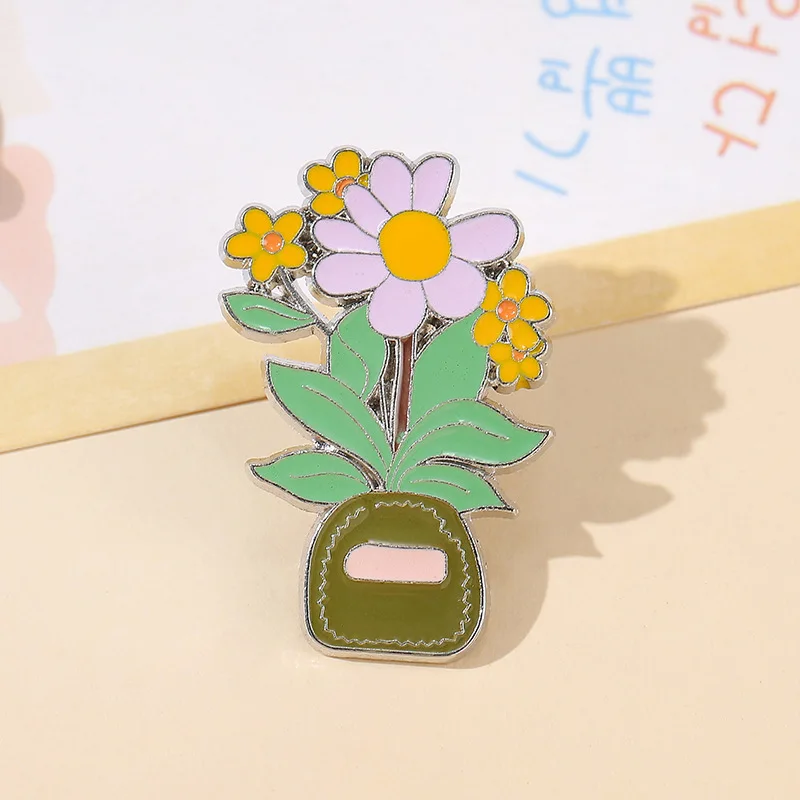 Alloy mini indoor potted small flower drip oil brooch, spur needle, girl's backpack, cloth bag decoration badge factory---