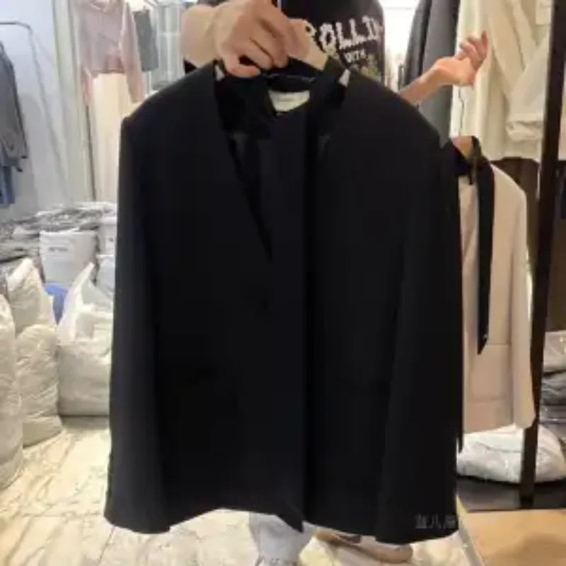 سترة نسائية برقبة على شكل حرف V لربيع وخريف 2025 بدلة علوية جديدة فضفاضة غير رسمية بشريط #3