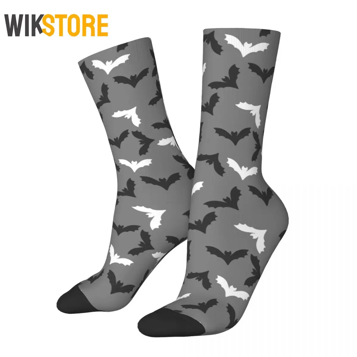 

Happy Funny Men's Socks Cute Black And White Bats Grey Fashion Graphic Women Socks Spring Summer Autumn Winter Breathable Sock