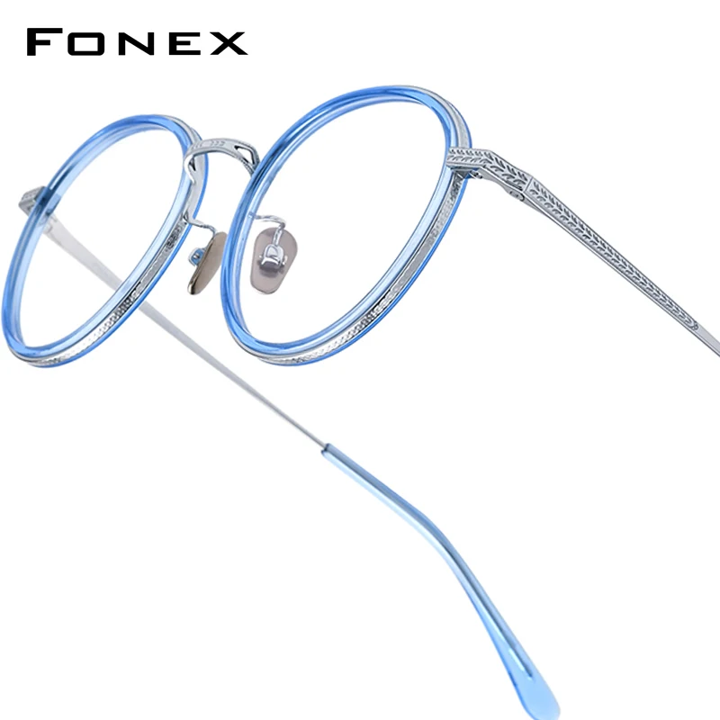 

FONEX Acetate Titanium Glasses Frame Women Brand Design Retro Round Eyeglasses Men Vintage Japanese High Quality Eyewear N027