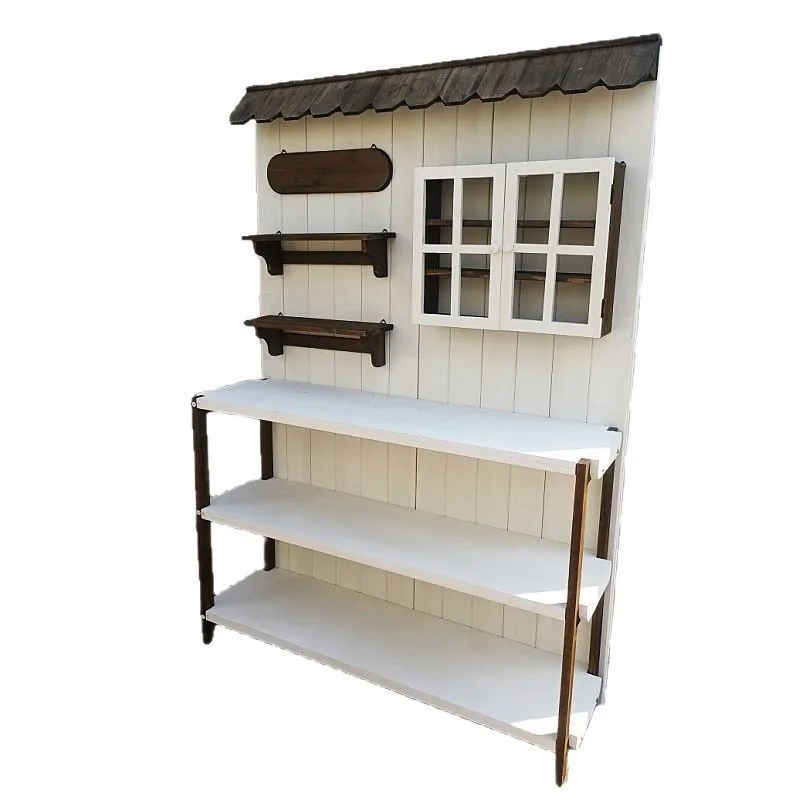 Outdoor retro solid wood gardening workbench table, villa courtyard homestay balcony storage flower stand