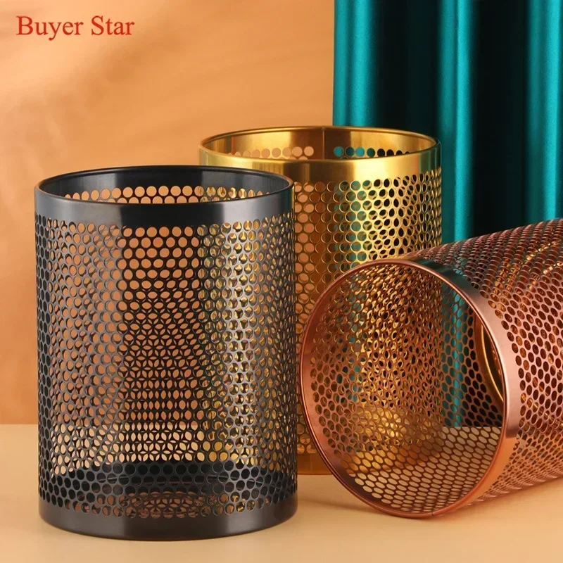 1PC Household Bedroom Living Room Dustbin Creative Stainless Steel Business Office Simple Gold Trash Can Kitchen Storage Bucket