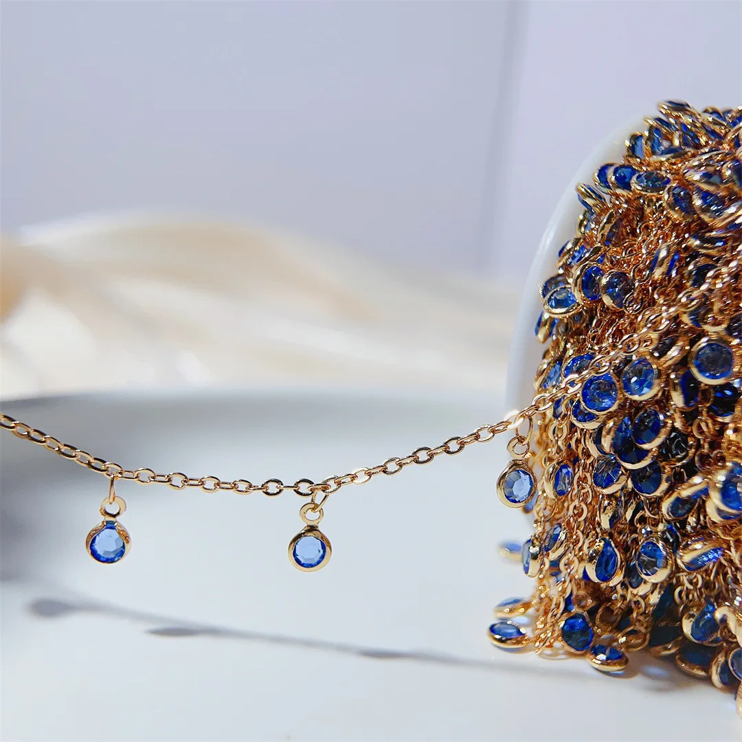 New 0.5M1M2M Lake Blue Crystal Copper Chain 4mm Exotic Crystal Beads Chains Women Necklace Bracelet Handmade DIY Jewelry Making