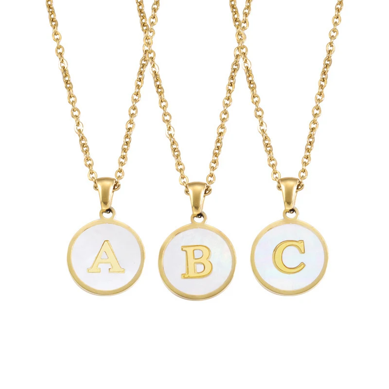Minimalist Initial Enamel White A-Z Pendant Letter Alphabet Personalize Pendant Necklace for Women Men Jewelry Gift