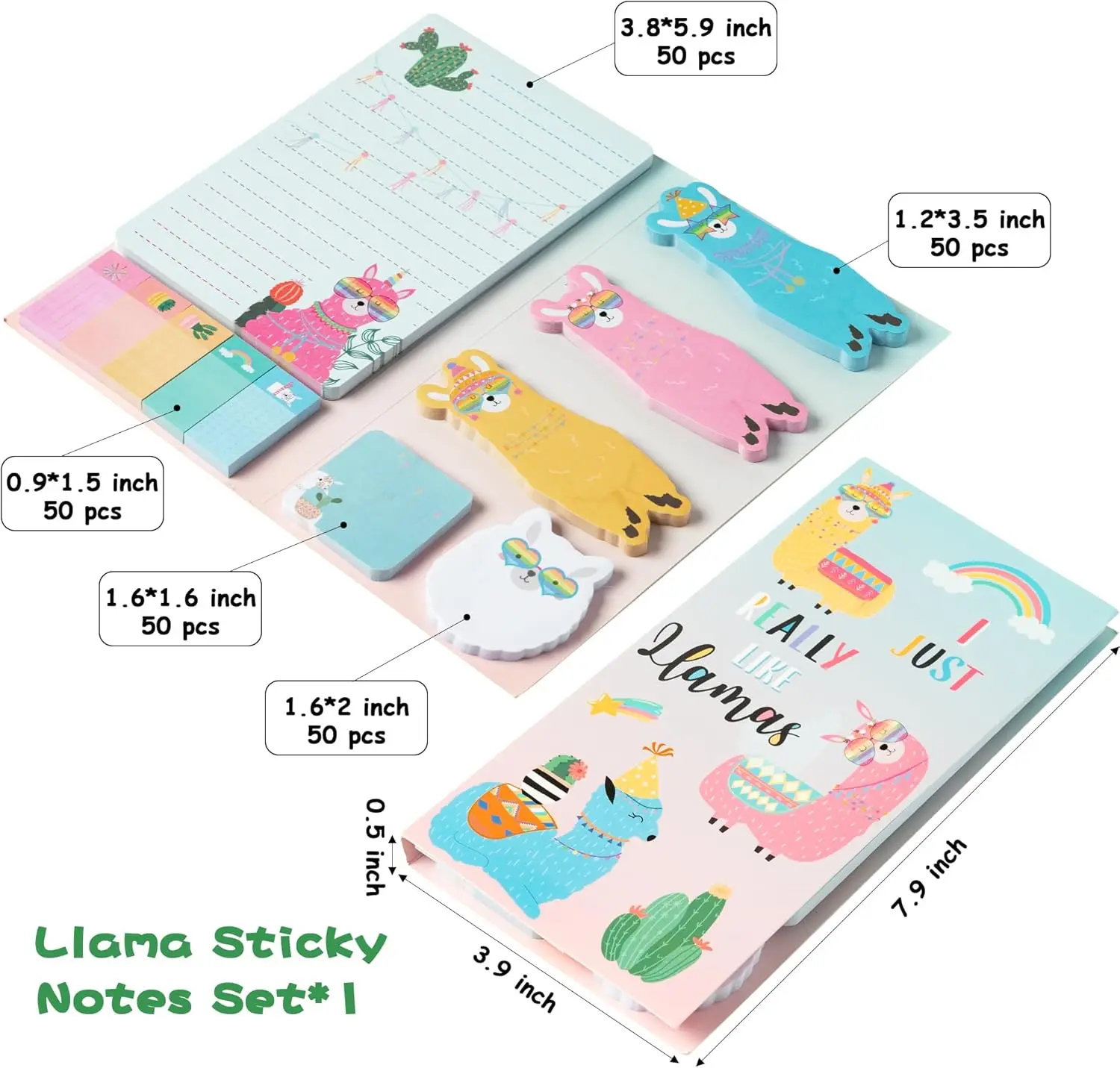 Ich Liebe Lamas - Selbstklebende Notizzettel-Set 550 Blatt, Niedliche Cartoon-Alpaka-Tier-Trennblätter Memo-Pads Schul- und Bürogeschenk – Detail 2