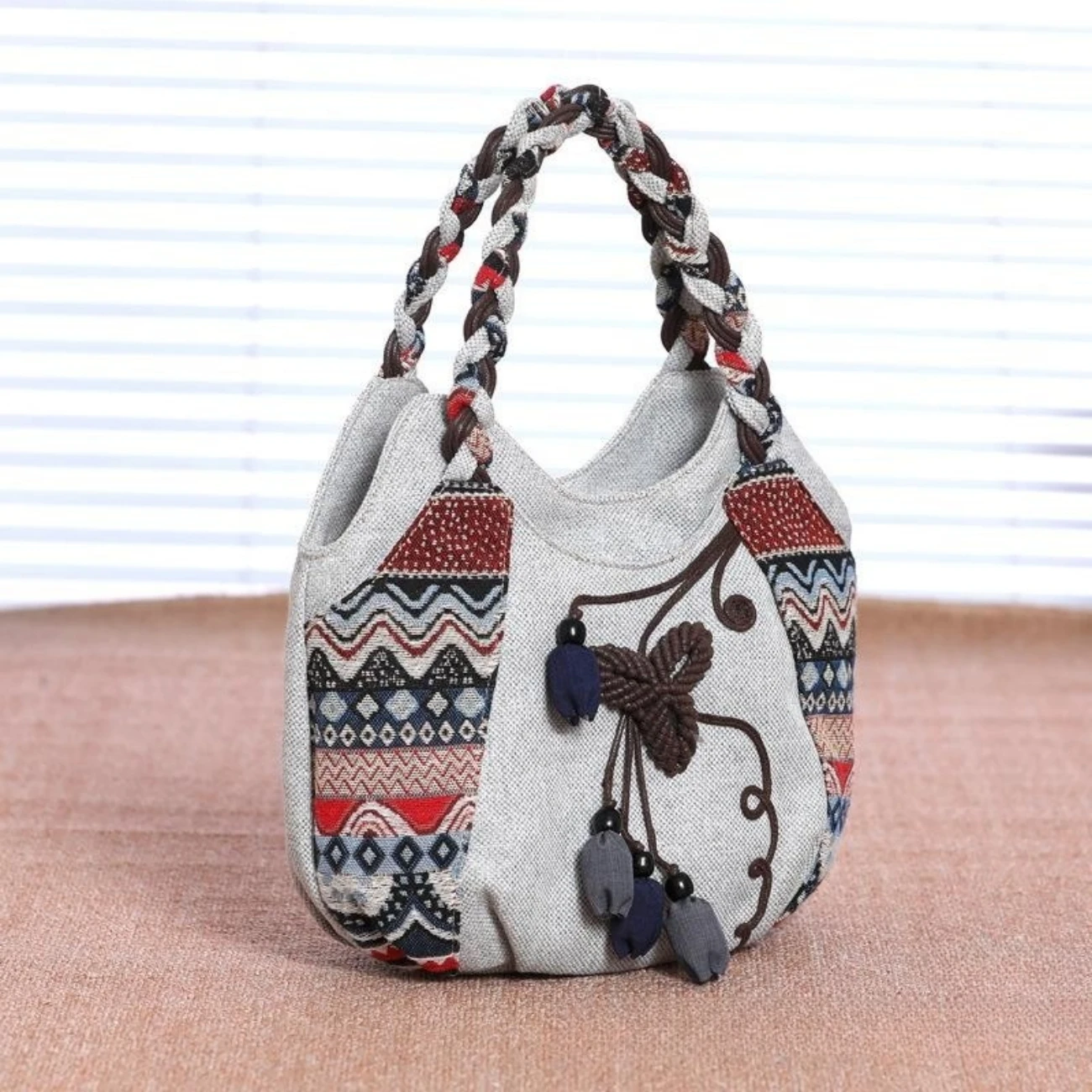 Ethnic Style Canvas Handheld Women's Bag Versatile Lightweight Bag Cotton Hemp Retro Handwoven Handheld Bag