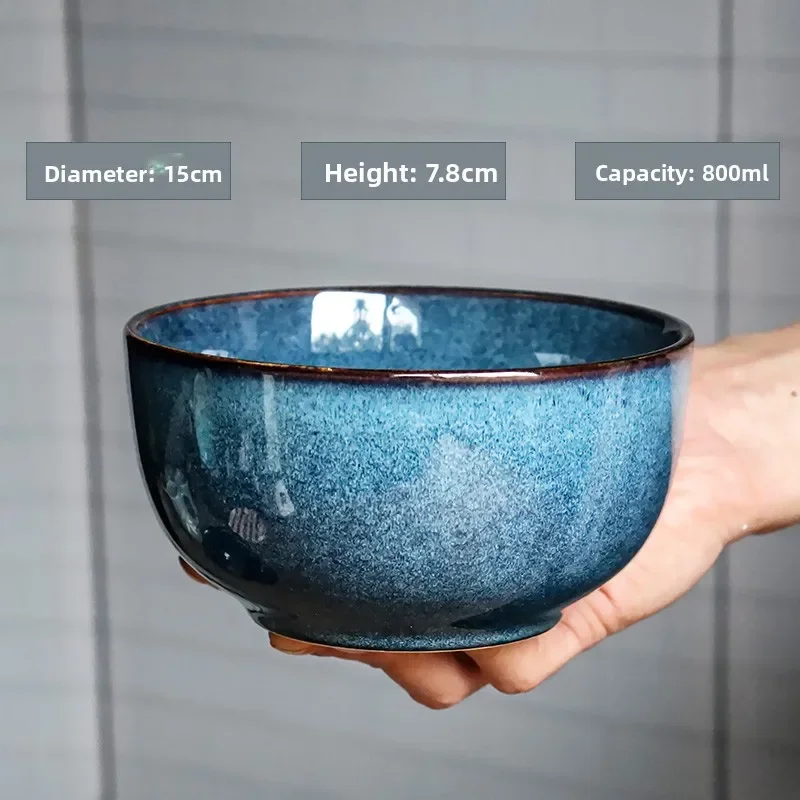 Large Size Blue Retro Bowl for Noodles And Soup Japanese Style Ceramic Dishware Straight  Daily Use Food Bowl Soup Bowl