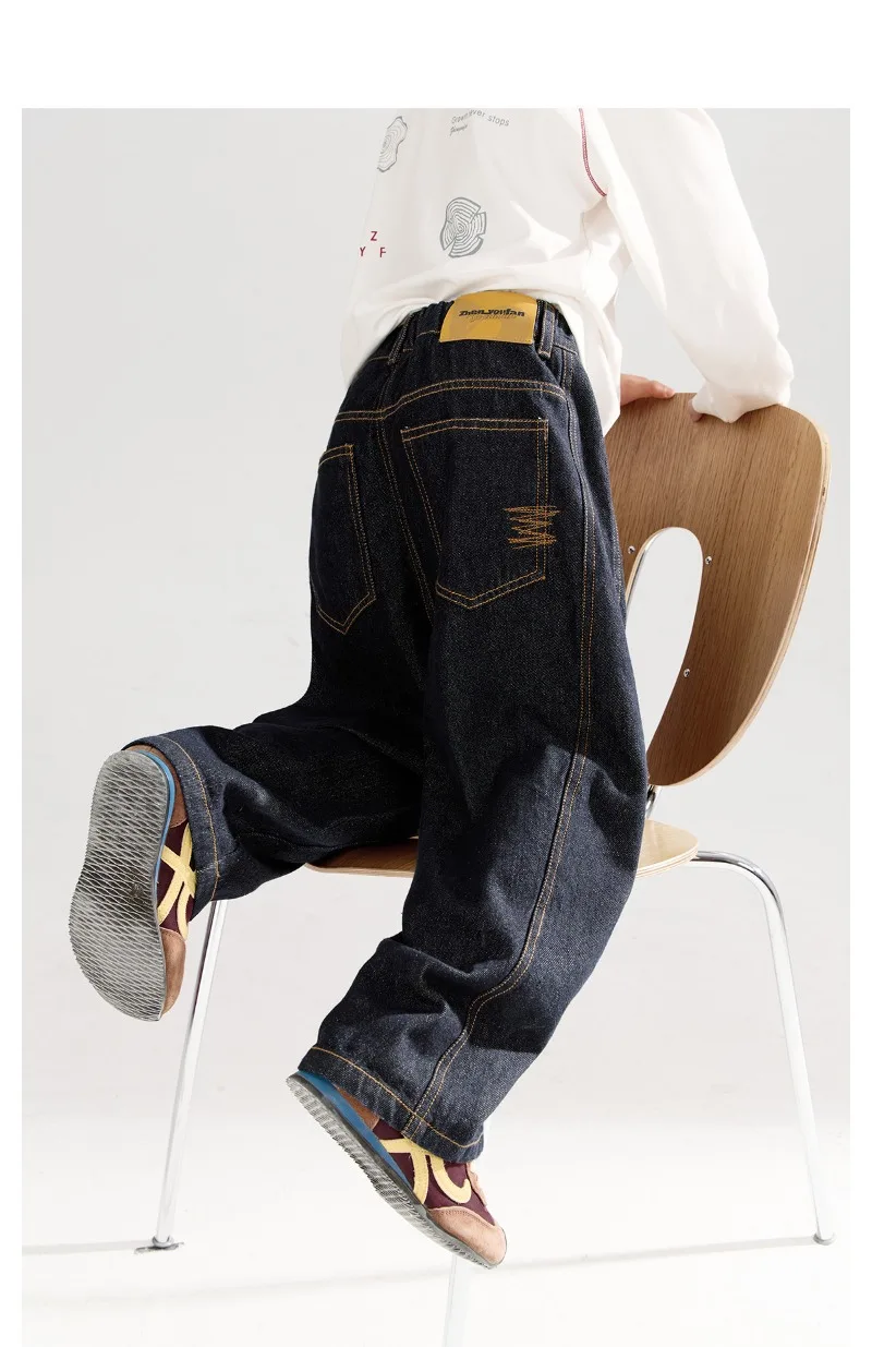 4-14 Jahre Jungen-Jeans UNITIM Herbst Kinder Jungen Trendige Denim-Hose Lose Elastische Taille Junge Teenager Jungen Gerade Hose Junior-Hose – Detail 13