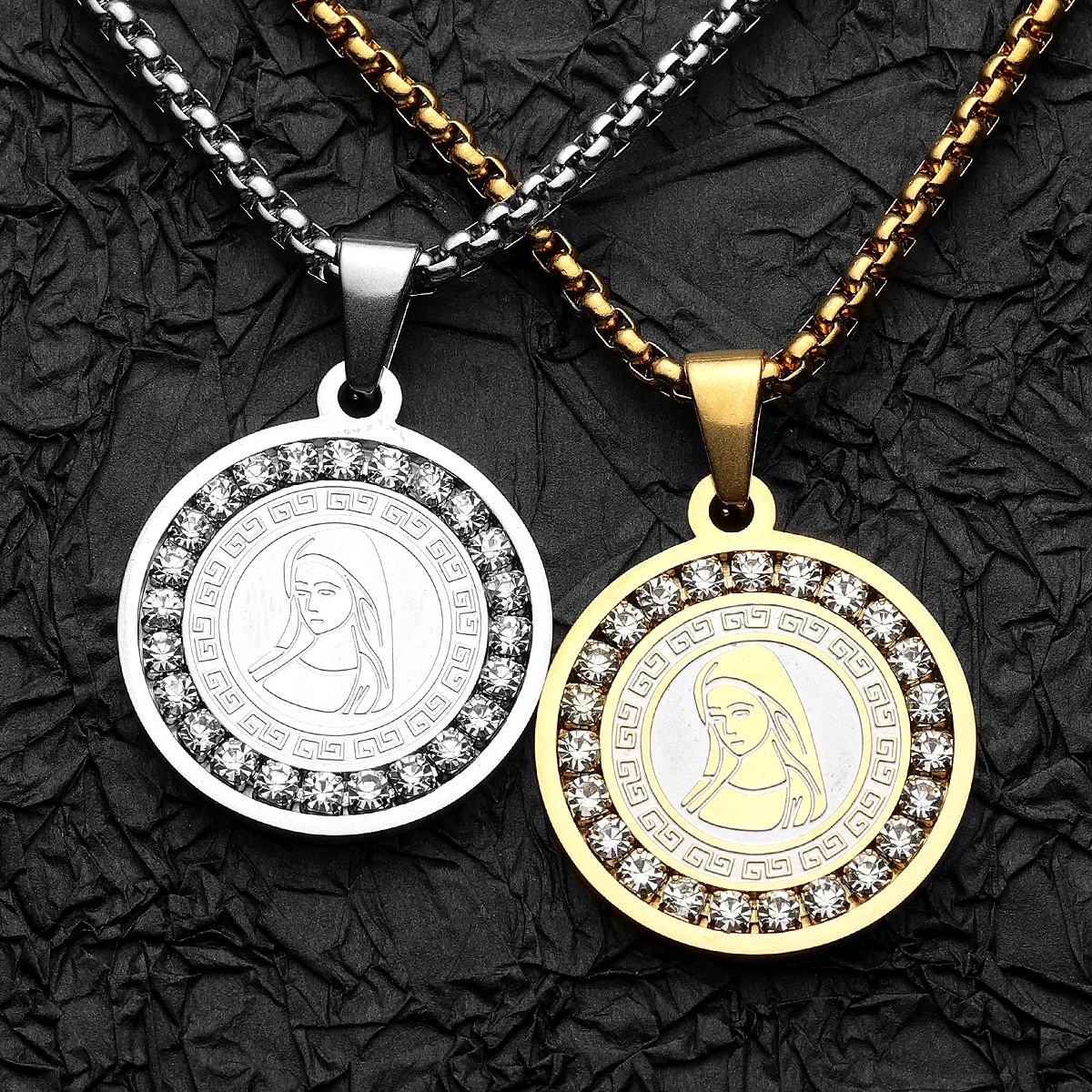 

Aesthetic Virgin Mary Stainless Steel Zircon Men Necklace Pendant Chain Powerful Amulet Luxury For Women Jewelry Gifts Wholesale