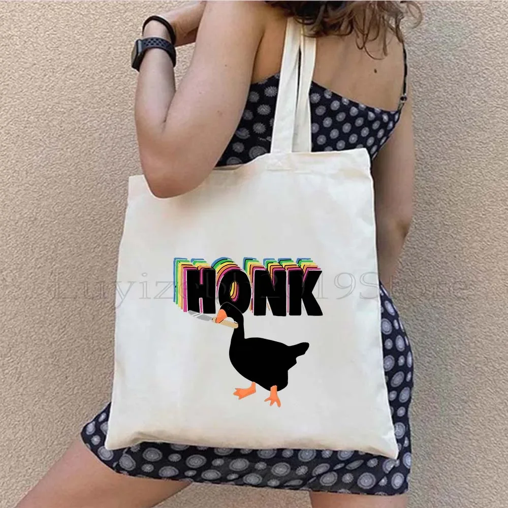 Funny Honk Untitled Goose Game Lovely Meme Judgmental Duck Cute Cartoon Animal Canvas Tote Bag Harajuku Shopper Cotton Handbag