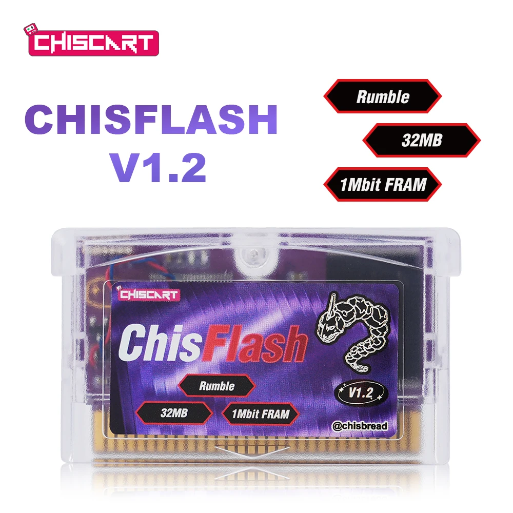 Chiscart ChisFlash V1.2 Rumble Rewritable GBA Flash Cart Kompatybilny z GBA, GBA SP, GB Micro, DS, DS Lite i GameBoy Player