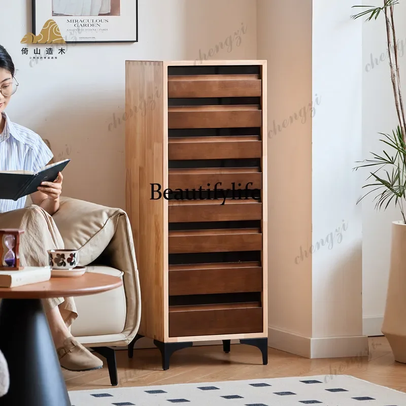 A55 Solid wood chest narrow side drawer cabinet bedroom storage cabinet, retro multi-layer locker mobile