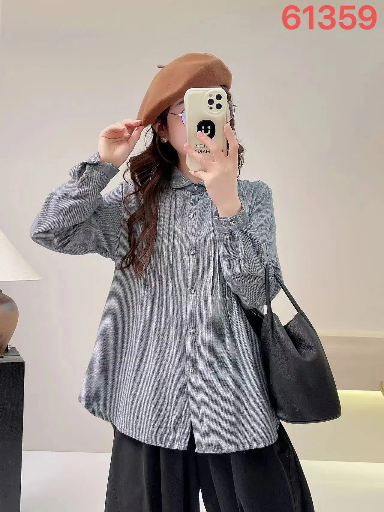 New Summer Cotton Long Sleeve Shirt, Women Lapel Embroidery Spliced Tops, Mori Girl Casual Loose Blouses, 2024 Autumn T47827QM