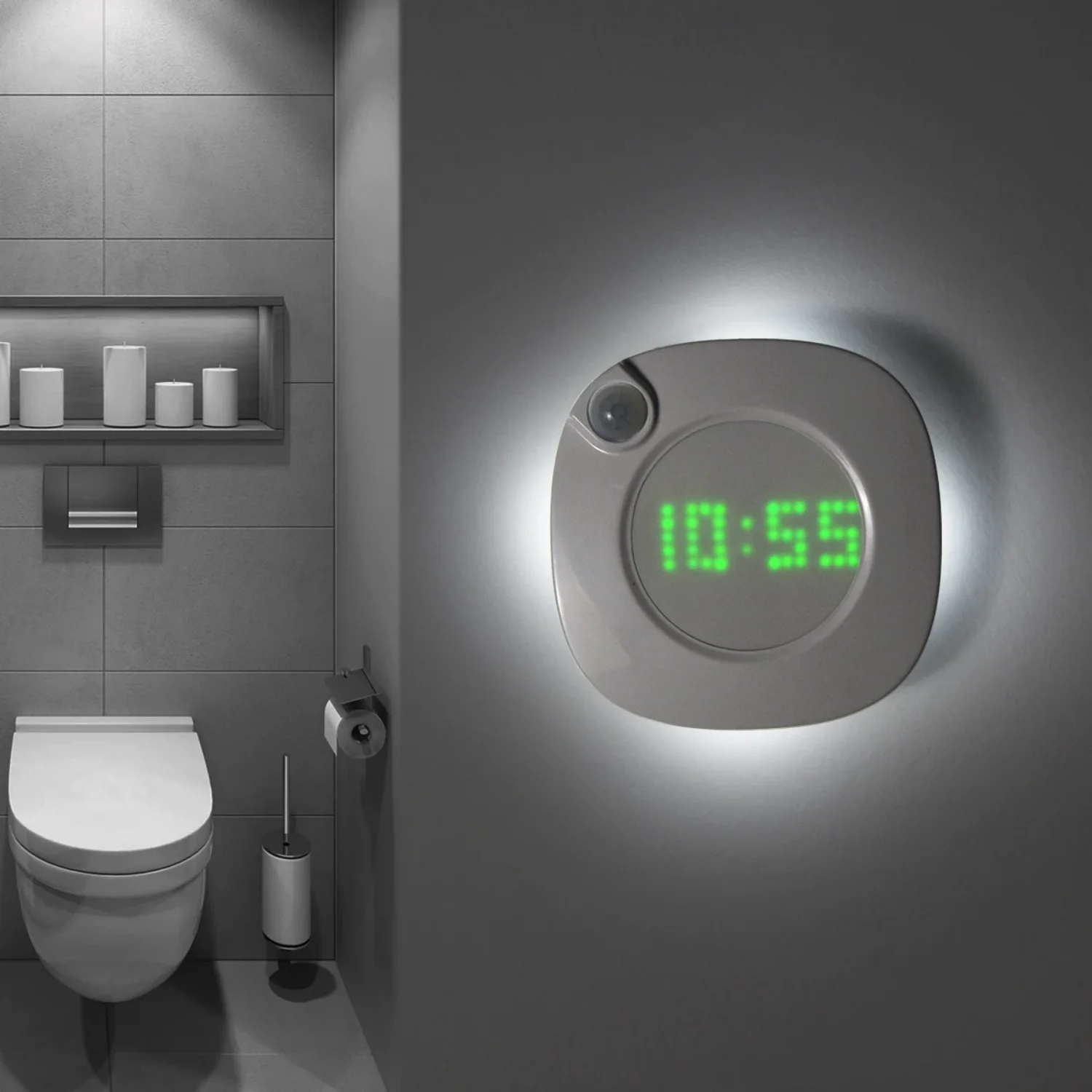 

USB Modern Design Wall Lamp with Motion Sensor PIR Night Light Led Lights Room Bathoom Degrees Wall Clock Digital Watch