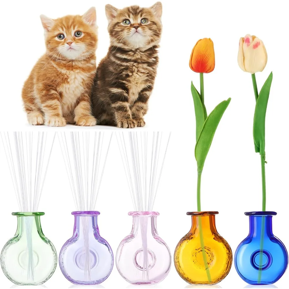 

5 cat whisker vases, mini vases for decoration and toy house accessories