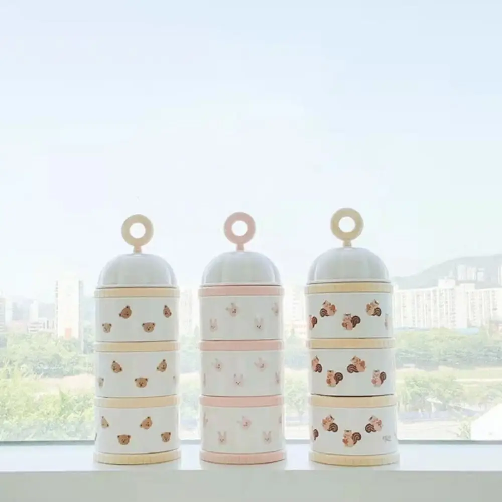 3 Layers Baby Milk Powder Box Cartoon Bear Compartment Portable Formula Dispenser Non-Spill Large Capacity Infant Food Tank
