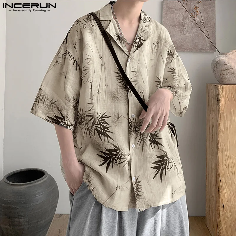 

Summer Short Sleeve Men Shirt Vintage Printed Tops Tee Men Clothing INCERUN Chemise Oversized Loose Blusas Streetwaer S-5XL 2024