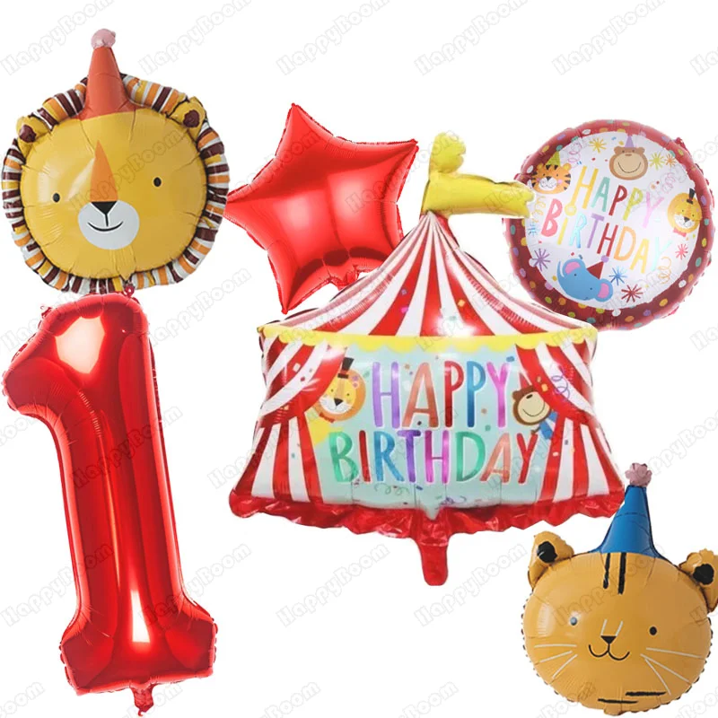 Red Circus Theme Birthday Party Balloon Set Cute Circus Tent Foil Balloons 32inch Number 1-9 Kid Birthday Decor Supplies