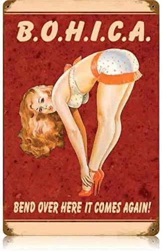 Vintage BOHICA - Pin-Up Girl Metal Tin Signs 8 x 12 Inch For Beer Man Cave Indoor Garage Plaque Poster Funny Wall Decor Sig sign