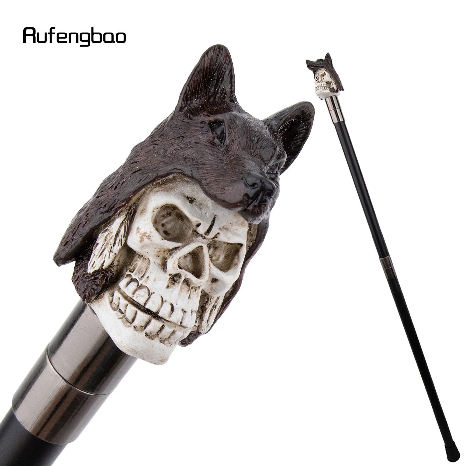 White Resin Wolf Hat Skull Head Walking Cane Fashion Decorative Steel Stick Gentleman Elegant Cosplay Cane Knob Crosier 93cm