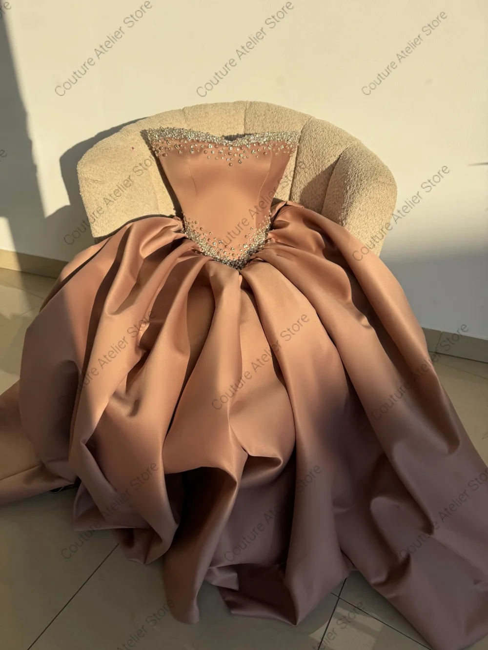 Coco Brown Maxi Evening Dresses for Women Illusion Corset Dubai Saudi Engagement Party Gown Vestidos De Fiesta Plus Customized