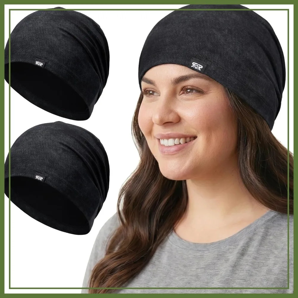 

2 Pack Slouchy Beanie Hat for Men Women Lightweight Cotton Skull Cap for Running Cycling All Seasons