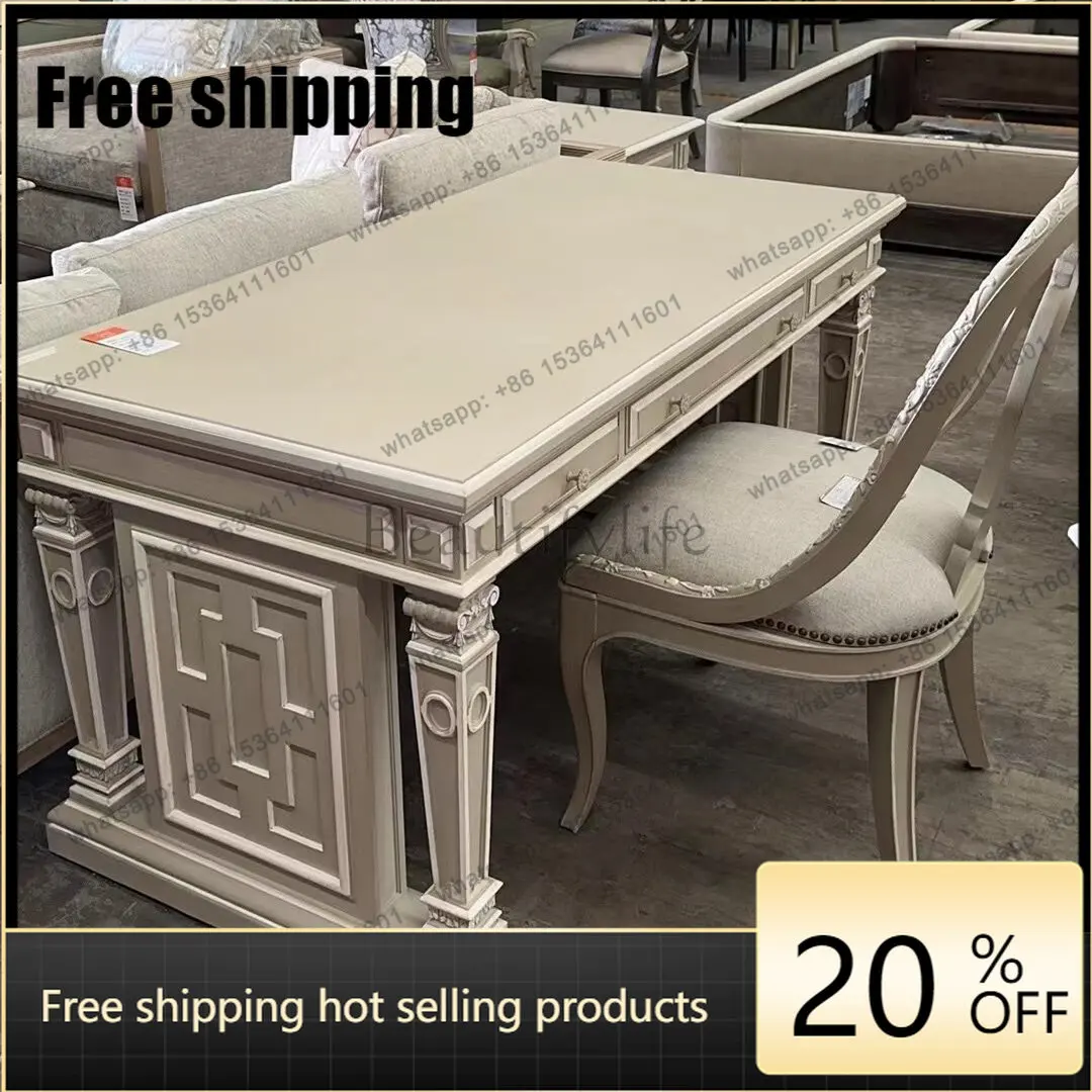 HJ American light luxury solid wood carving French desk makeup writing table