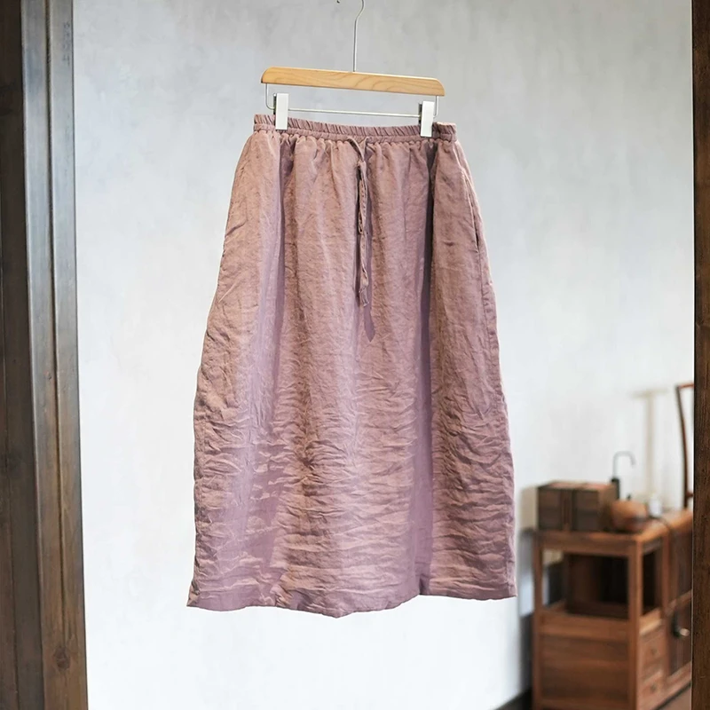 Thick Cotton Linen Casual Skirt Women New Arrival 2025 Autumn Vintage Style Solid Color Loose Female A-line Long Skirt M2069