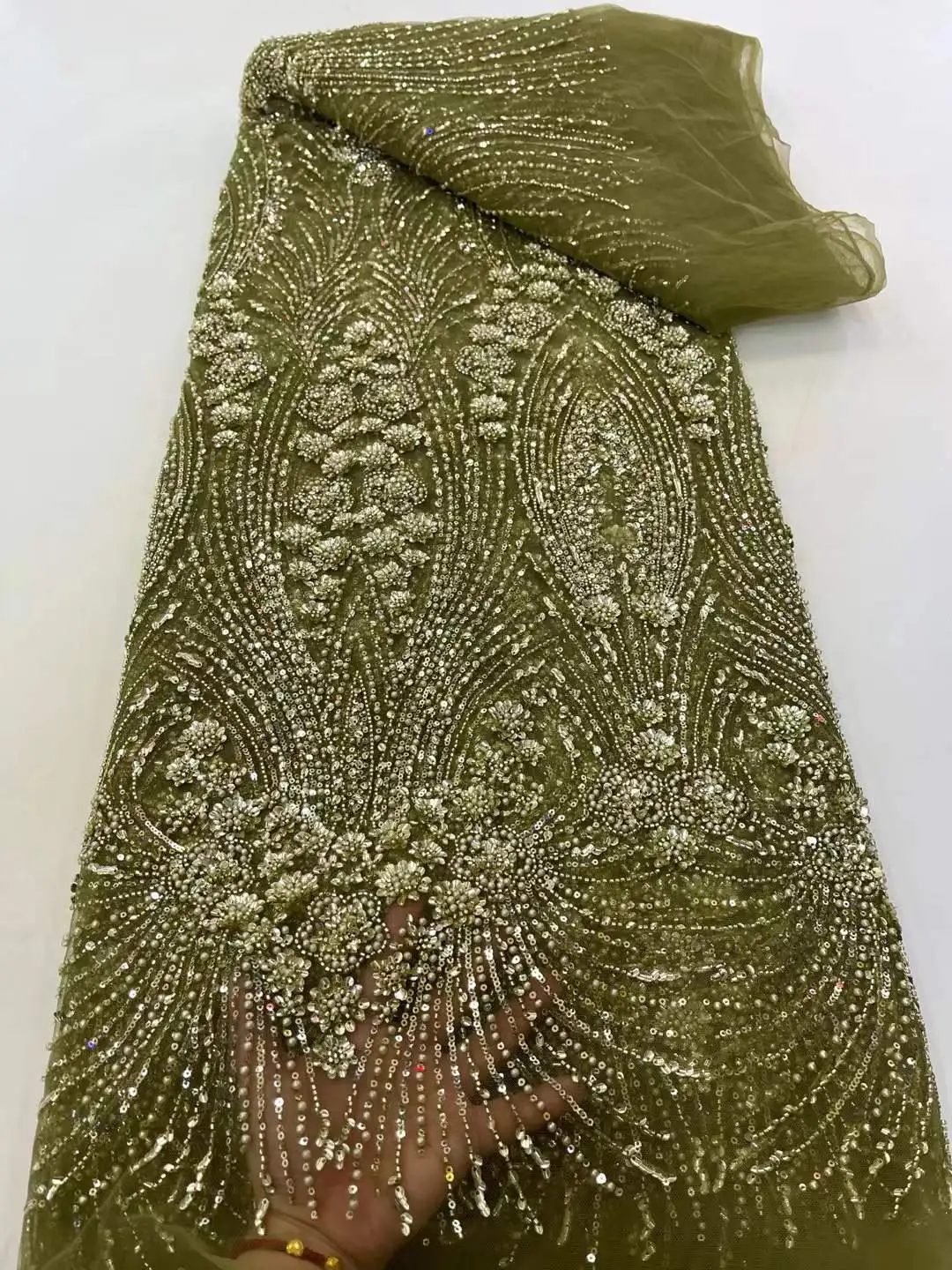 Fashion French Mesh 3D Flowers Embroidery Bead Lace Fabric Luxury Sequins African Nigerian Fabric For Wedding Dress