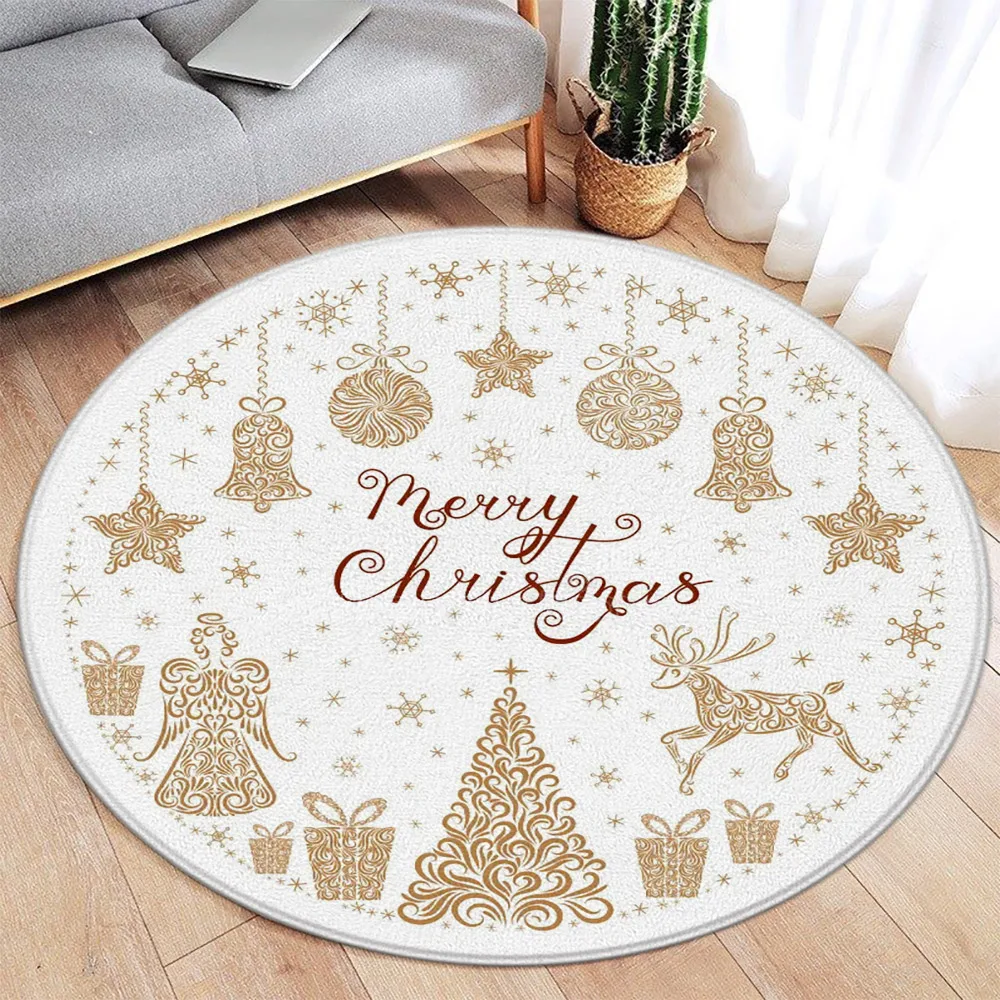 Merry Christmas Theme Living Room Decoration Christmas Gifts Round Rugs Bedroom Rugs Household Floor Mats Washable Leisure Rugs