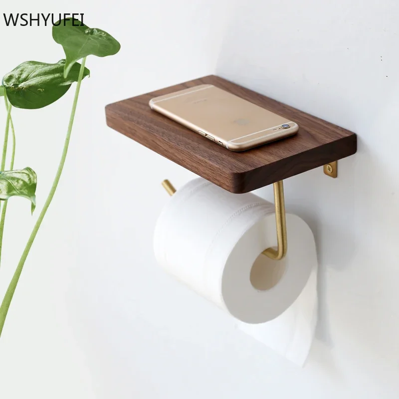 Solid Wood Paper Towel Holder Restroom Punch-free Wall Mounted Tissue Holder Bathroom Accessories Toilet Paper Holder Stand