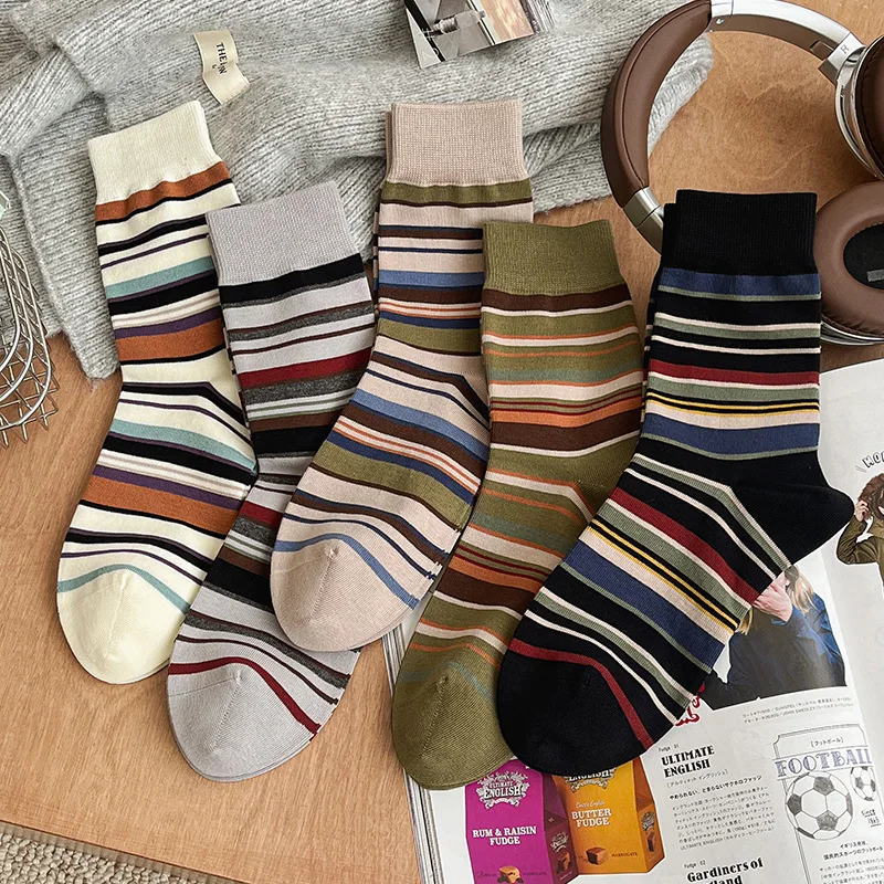 

4 Pairs of Women's Parallel Striped Socks Multifunctional Fashionable Creative Soft Comfortable Casual Medium-sized Socks