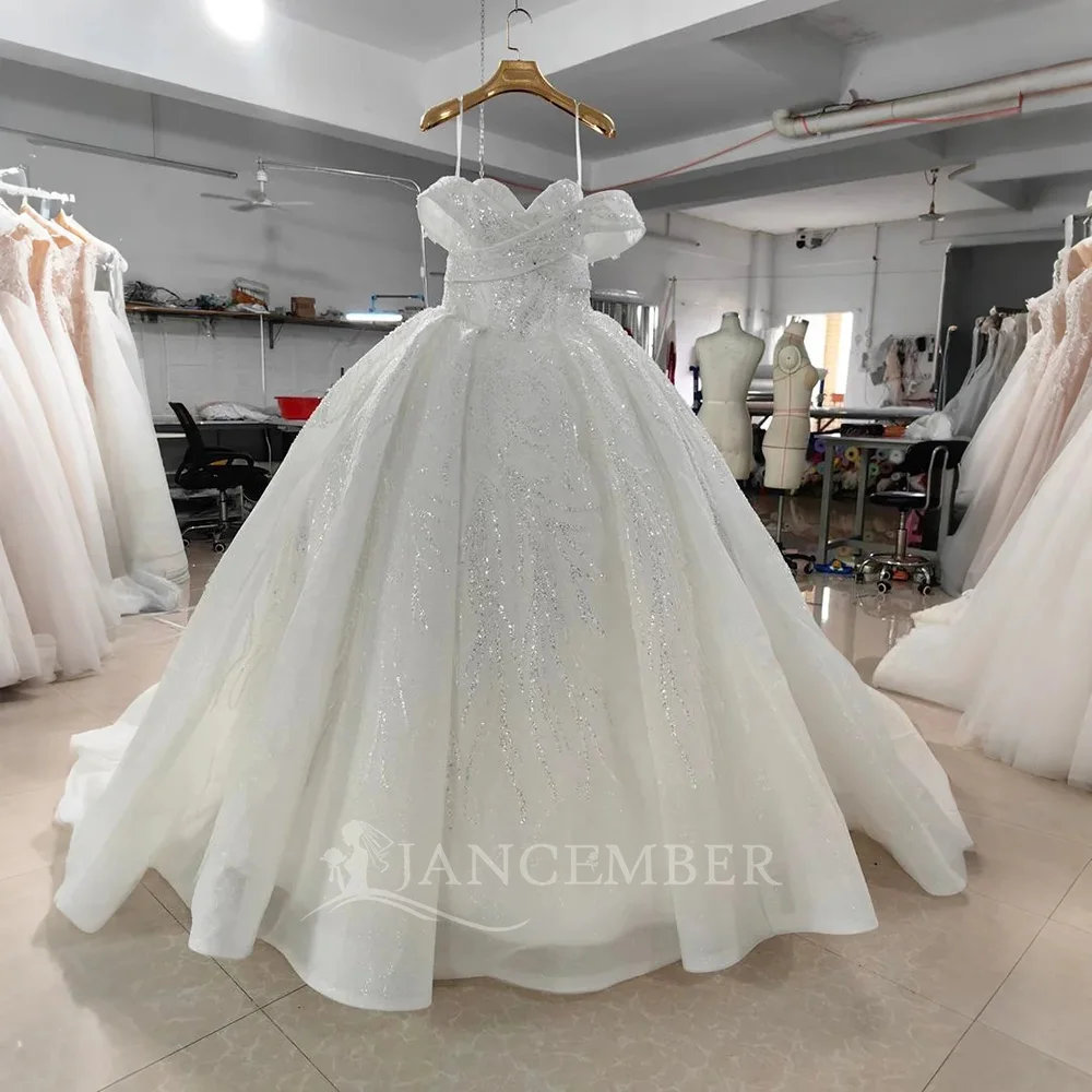 

White Customized Princess Wedding Dresses Sweetheart Neck Flash Sale Short Sleeves Ball Gown Vestido De Novia Lace Sequined