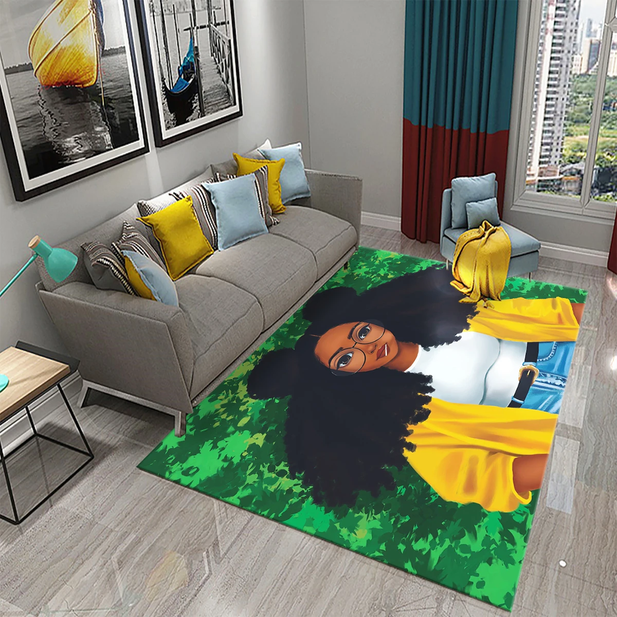 African American Afro Girls Carpet Home Decor Large Area Rug for Kids Bedroom Living Room Sofa Floor Mat Toilet Non-Slip Carpets