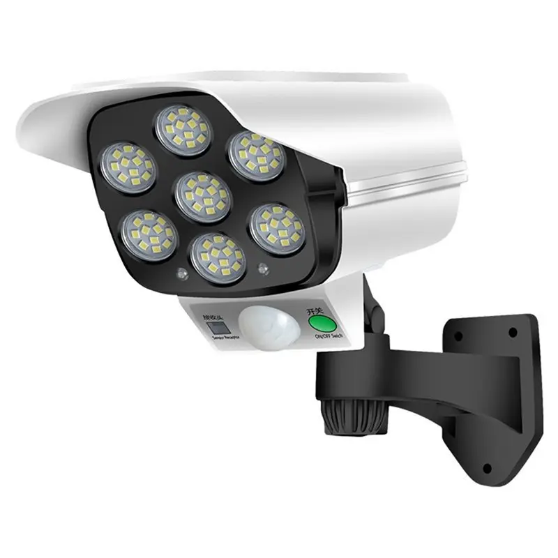 A84E-Outdoor Solar Light Motion Sensor 77 LED Waterproof Wireless Fake Siren Security Camera For Porch Garden Patio