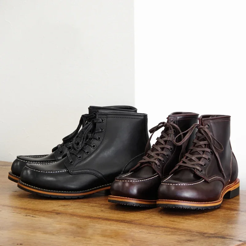 Goodyear-Handmade Shoe Toe Layer Rindsleder Stiefel High Tube Retro Motorrad Schnürschuhe Leder Herrenschuhe