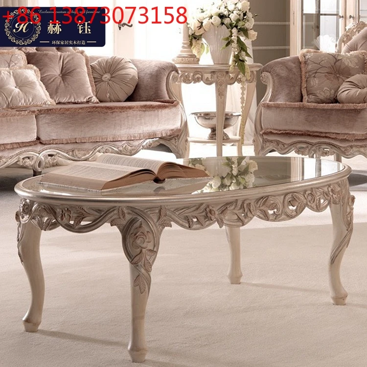 

European solid wood carving flower round coffee table French fashion neoclassical antique coffee table
