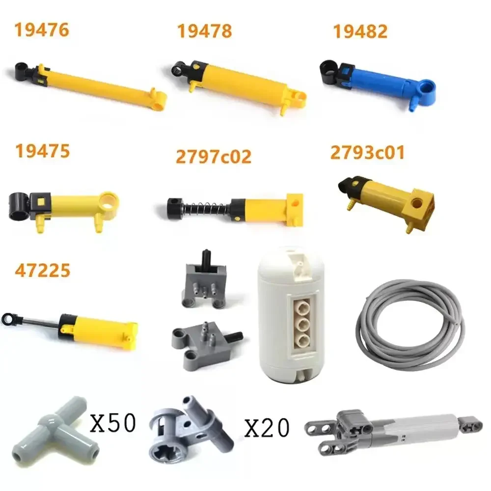 MOC Pneumatische kits Technische onderdelen Cilinders Luchtpomp Duwstangschakelaar Zuiger Luchtleiding Luchtbouwstenen 47225 19478 4697 8800 - afbeelding 1