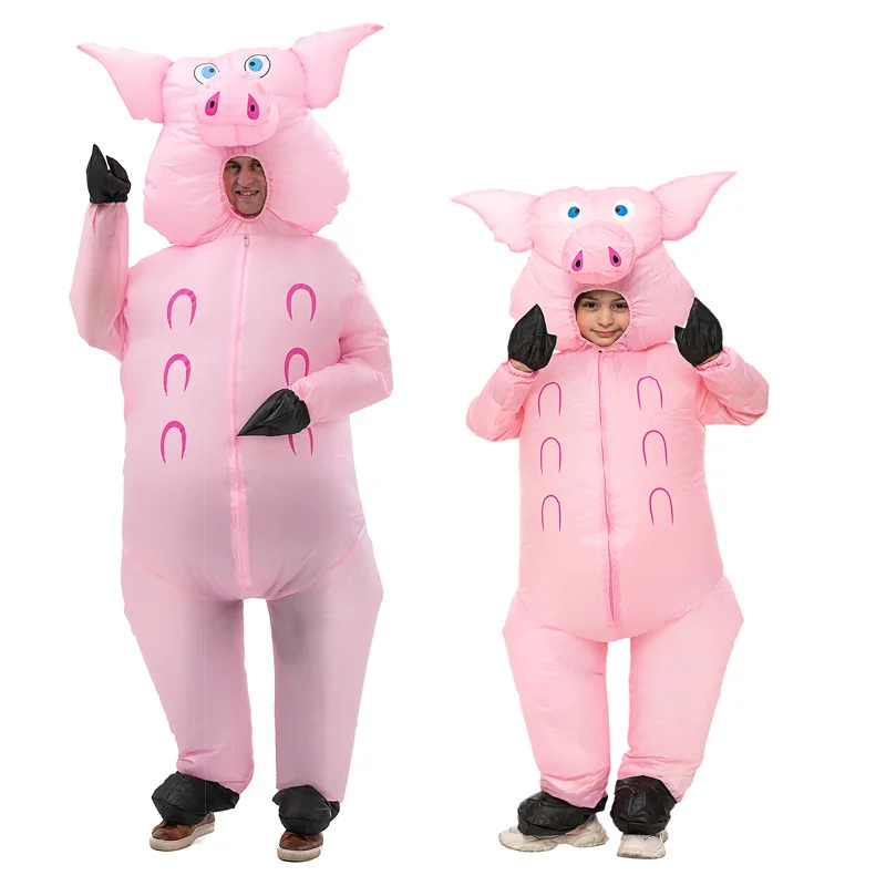 New Kids Adult Cute Pig Inflatable Costume Anime Suits Dress Mascot Halloween Party Cosplay Costumes for Man Woman Boys Girls