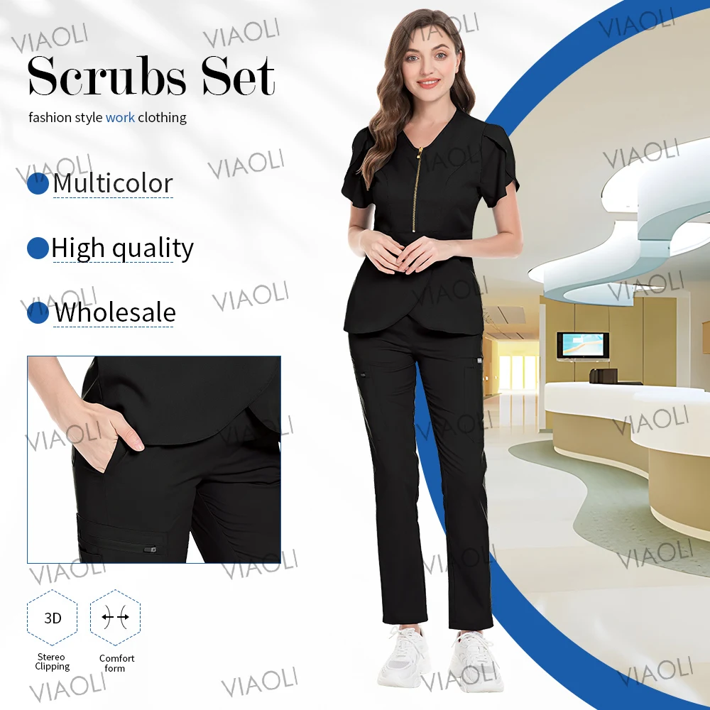 Medizinische Peeling Set Schönheit Krankenhaus chirurgische Uniformen Frauen Peeling Tops Hosen Krankens ch western Zubehör Zahnklinik Haustier Arbeits kleidung Kleidung