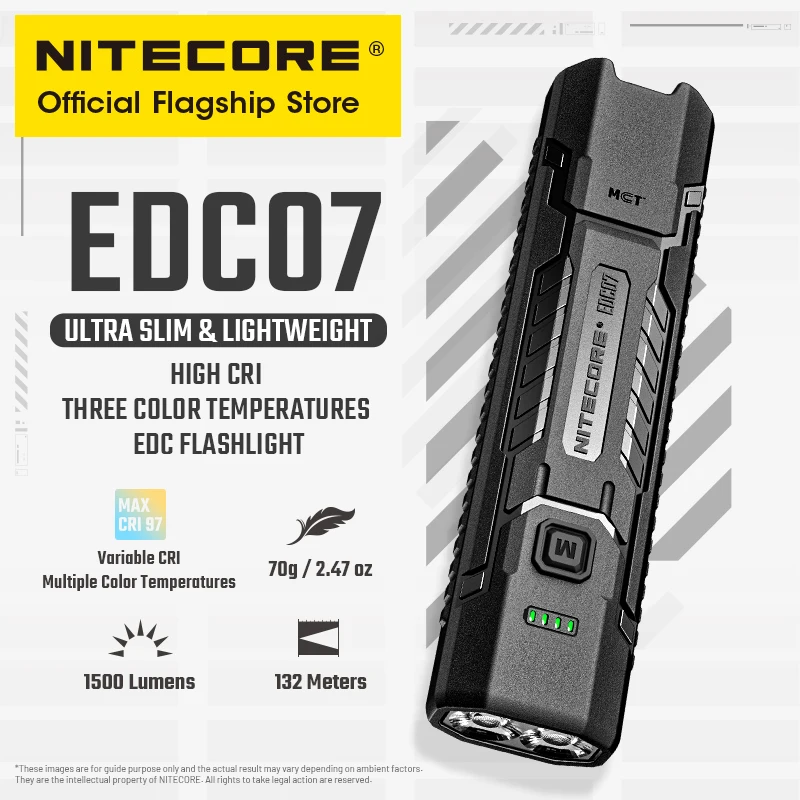 NITECORE EDC07 EDC Flashlight High CRI Three Color Temperatures Troch Light 70g USB-C Rechargeable Light Built-in Li-ion Battery