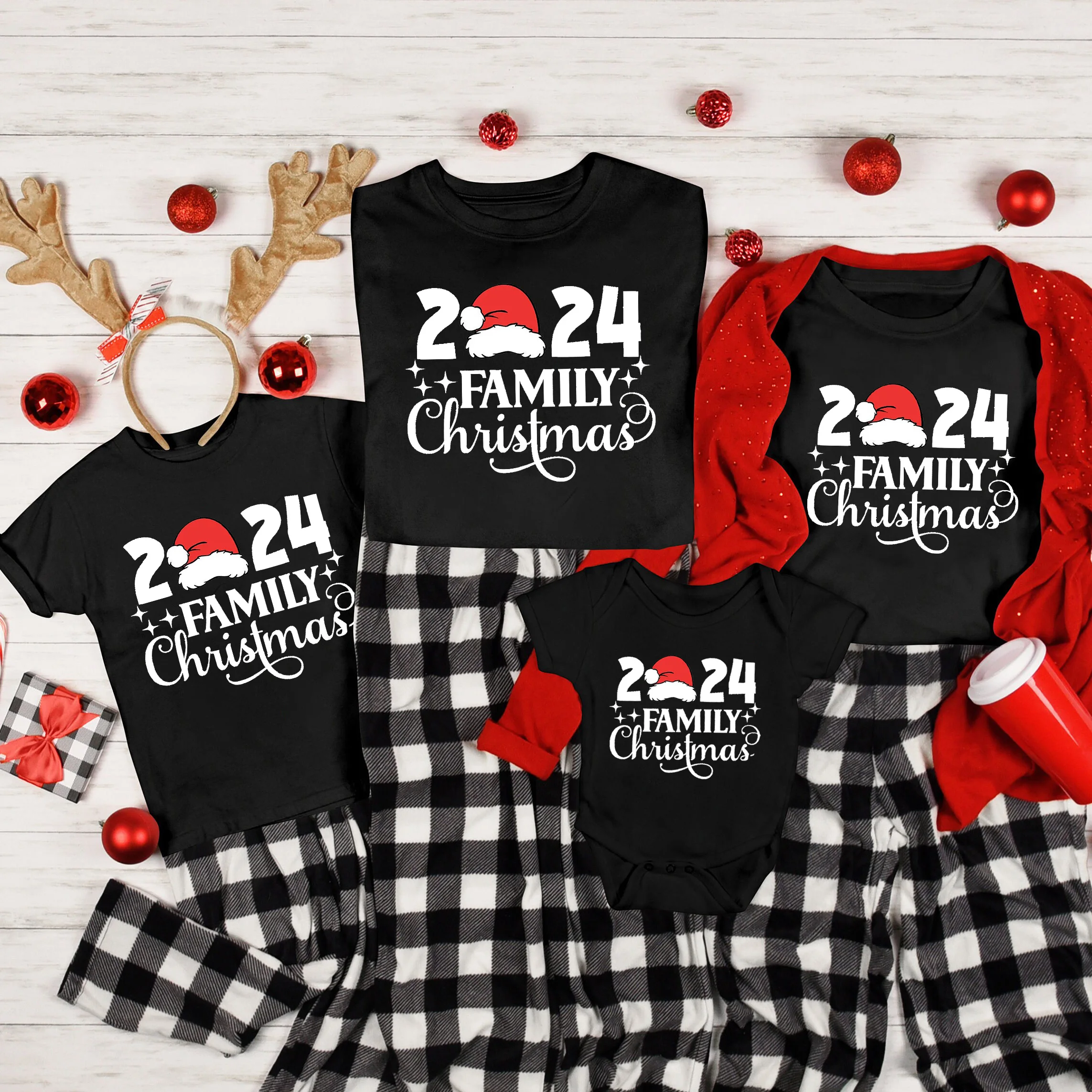 Family Christmas 2024 Print Shirt Christmas Family Togrther Shirts Holiday Outfit Festive Mom Dad Kids Baby Matching Tees Romper