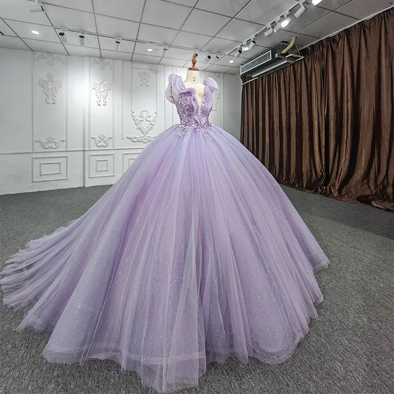 Quinceanera Dresses Ball Gown Flower Vestidos De 15 Años Purple Beading 0-neck pearls DY9941 Evening Party Dress 2022 Bar Mitzv