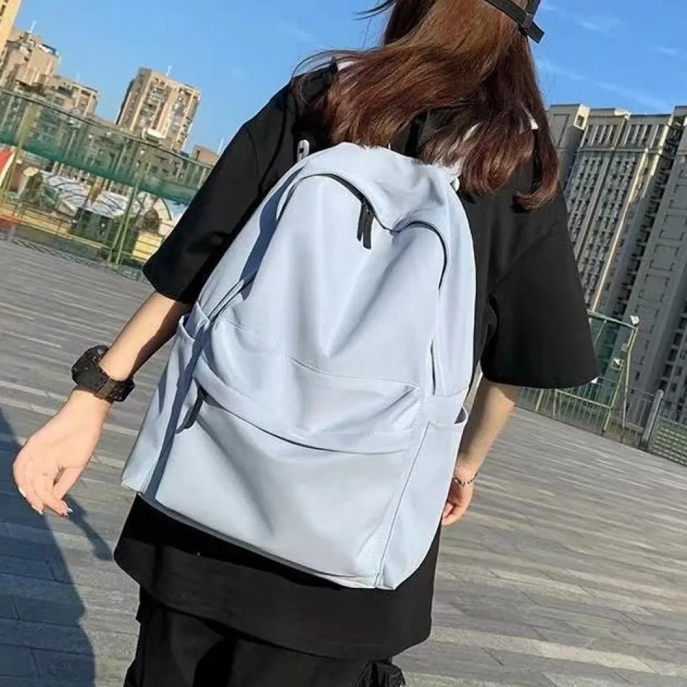 Women Backpack Simple Nylon School Bag Casual Solid Color Large Capacity Travel Rucksack Fashion Student Bookbag
