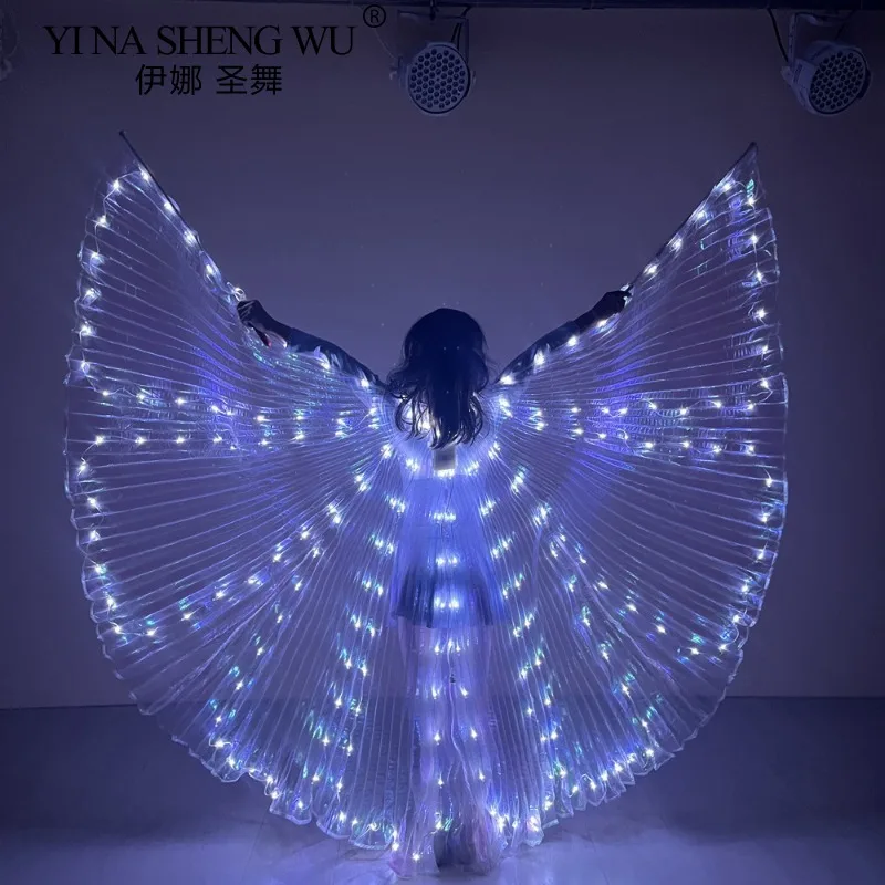جديد الأبيض LED تضيء أجنحة الرقص الملحقات الرقص الشرقي الأداء الشرقي المصري الدعائم أجنحة الجنية الشفافة توهج