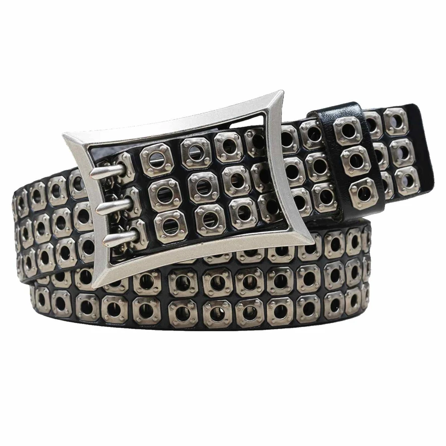 

Genuine Leather Belt for Jeans Dress Male Waistband Rivet hollowed-out Belt Genuine Leather Belt Men Buckle Belt