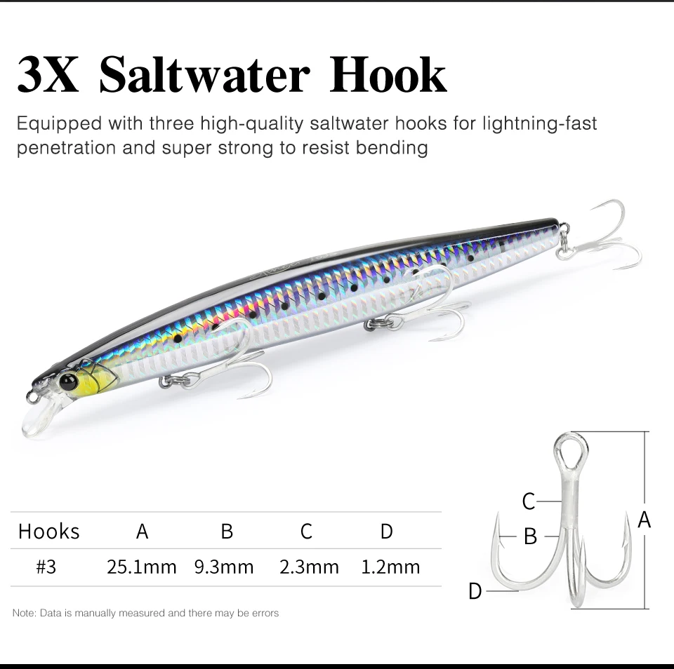 TSURINOYA 163S Ultra Long Casting Sinking Minnow Sea Fishing Lure STINGER 163mm 34.2g Seabass Tuna Saltwater Large Hard Baits